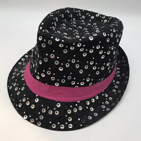 Hello Kitty Fedora Hat Sanrio Girls OSFM Black & Pink Sequins Bucket Headwear - Picture 2 of 8